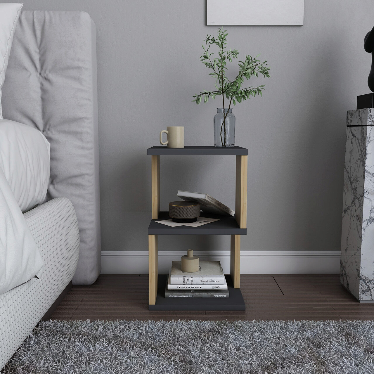 Noptiera, Hanah Home, Carter, 29.6x29.6x49.4 cm, Antracit / Stejar - imagine 7